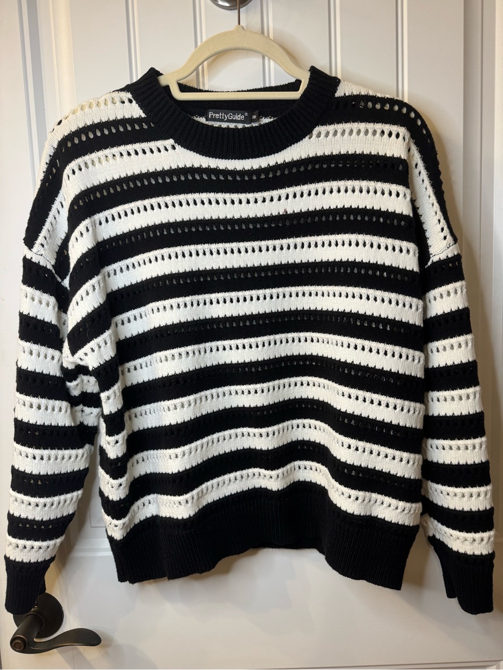 Black & White Striped Open-Knit Sweater women’s Medium NWOT